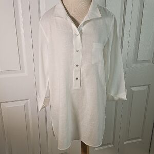 Sara Campbell The Daniella Long Tunic Linen Blouse In White XL.
